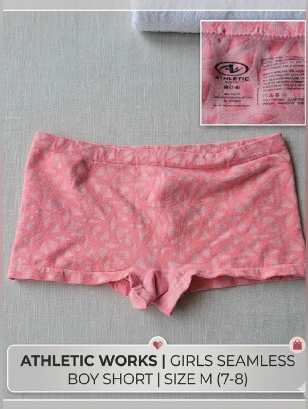 ​Athletic Works Girls Pink Geometric Seamless Boy Shorts Size M 7-8